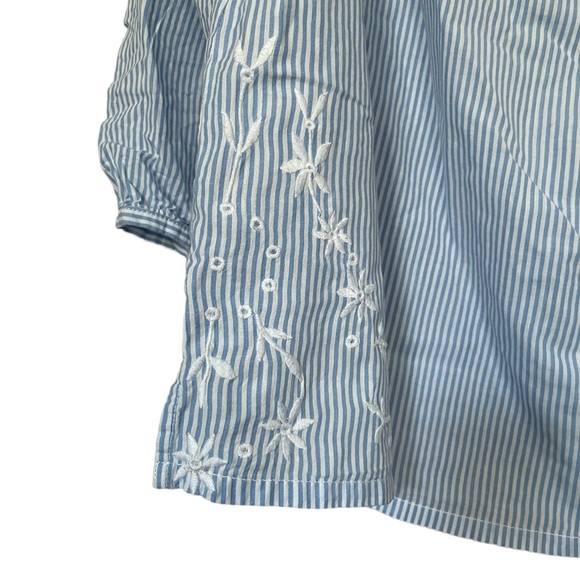 Woolrich Blue & White Stripe Off-The-Shoulder Embroidered Top Small - Picture 2 of 5